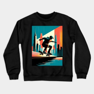 Urban Glide: Skateboarder in the City Crewneck Sweatshirt